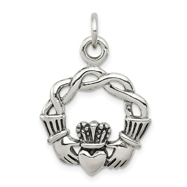 925 Sterling Silver Mini Antiqued Claddagh Charm and Pendant 